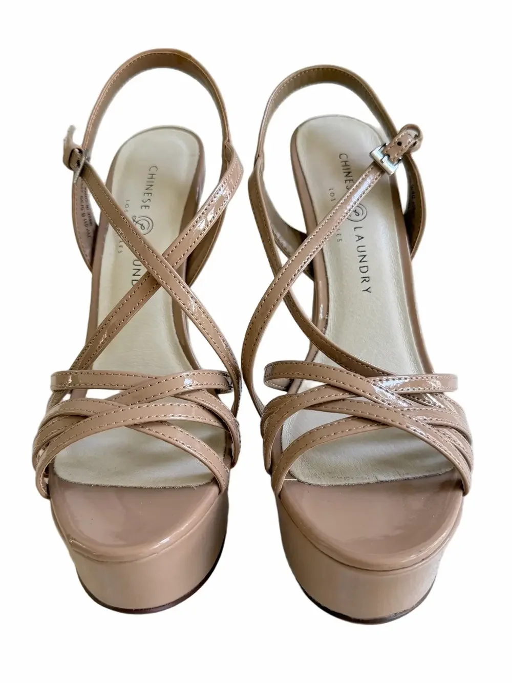 MISS-MATCHED SIZES! Chinese Laundry Teaser 2 Patent Leather Nude Sizes 9L - 8.5R